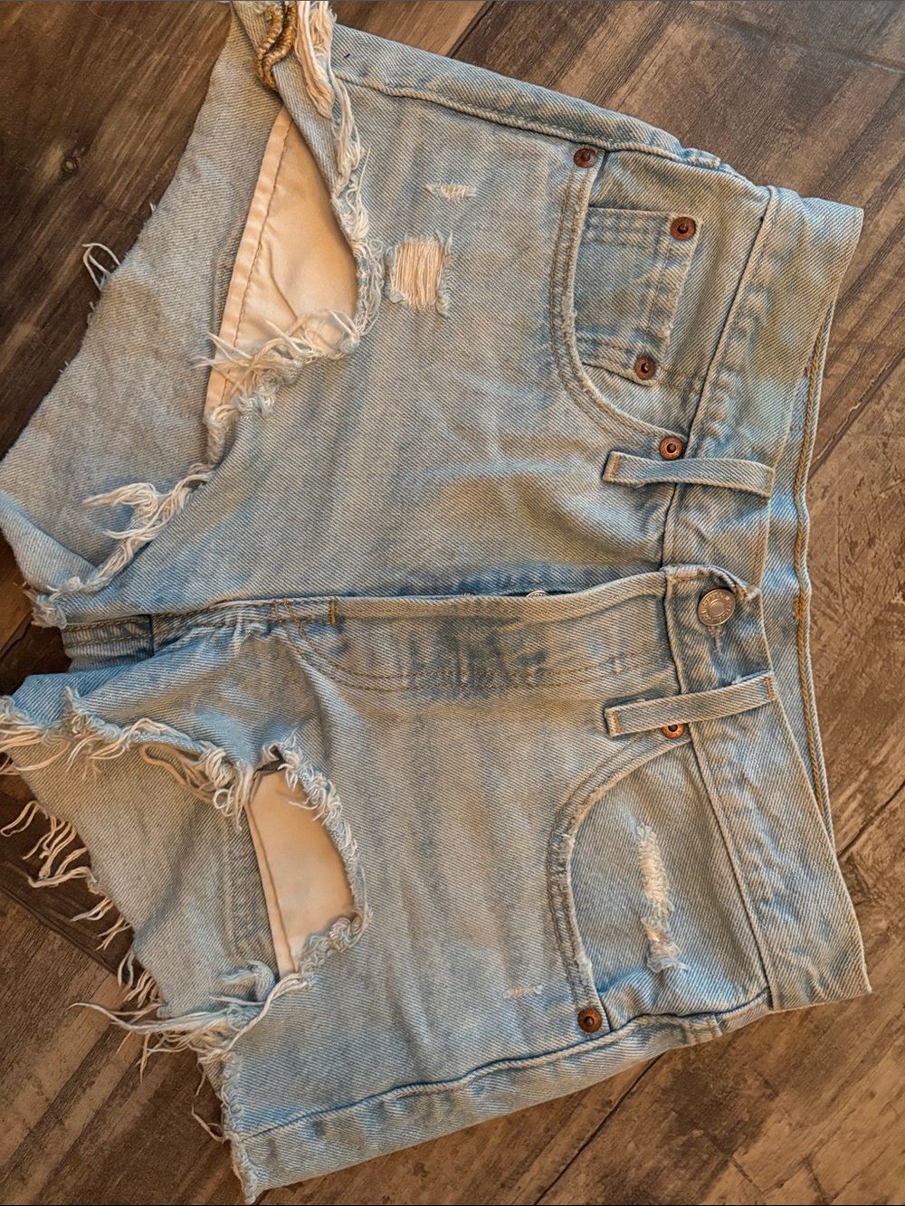 Free People Light Blue Distressed Denim Shorts